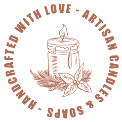 Artisan candle with botanical emblem