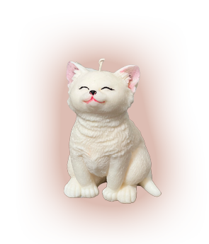 White smiling cat candle figurine