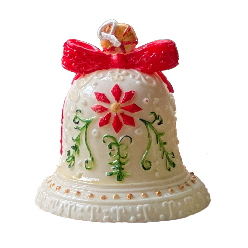 White Christmas bell ornament with red bow
