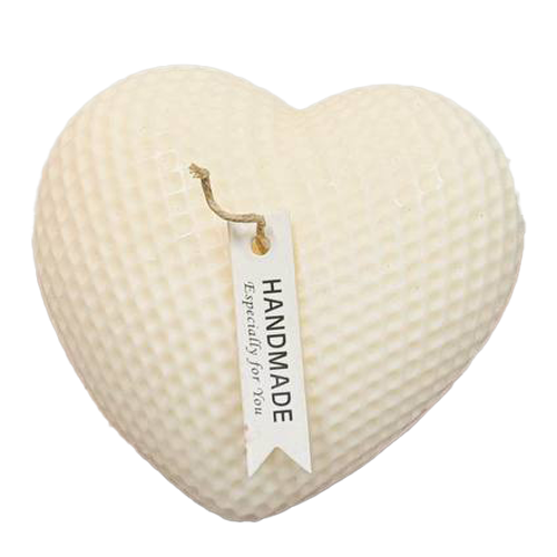 Handmade white heart-shaped soap with tag