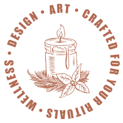 Circular candle and pine wellness logo